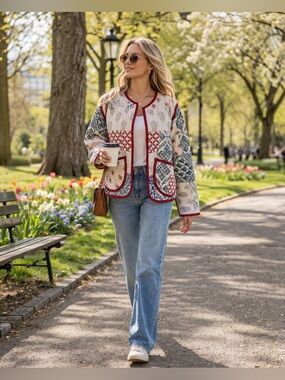 🧵 HANDMADE (by me!) Patchwork Quilted Short Jacket - SMALL/MEDIUM